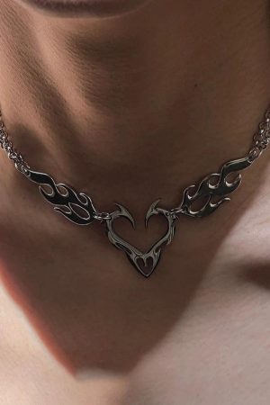 Cyberpunk Flame Heart Necklace
