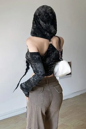 Cyberpunk Off Shoulder Hooded Top