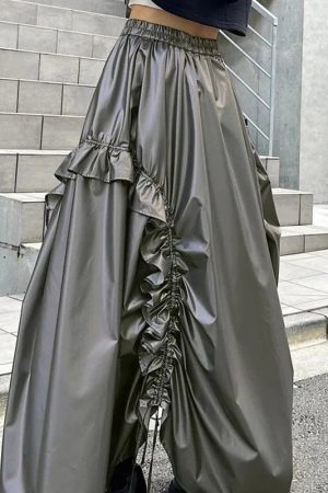 Cyberpunk Ruched Parachute Maxi Skirt