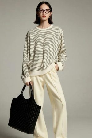 Daisy Embroidered Striped Sweatshirt