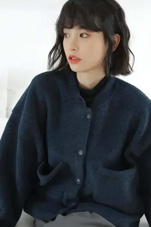 Dark Academia Button Up Pockets Cardigan