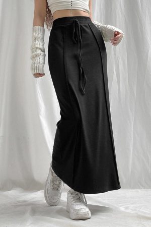 Dark Academia Drawstring Maxi Skirt