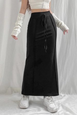 Dark Academia Drawstring Maxi Skirt