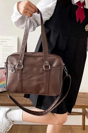 Dark Academia Faux Leather Messenger Bag