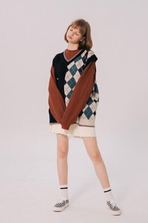 Dark Academia Half Argyle Sweater Vest