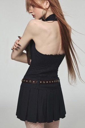 Dark Academia Halter Mini Dress