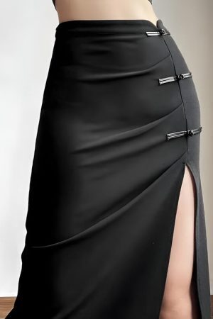Dark Academia High Split Midi Pencil Skirt