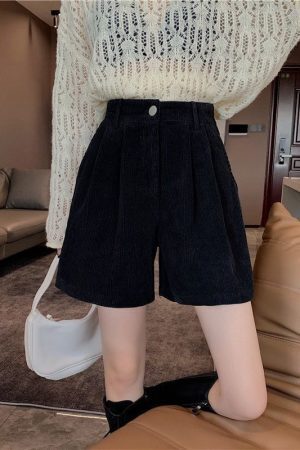 Dark Academia High Waist Corduroy Shorts