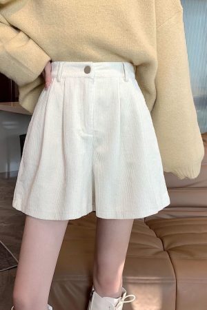 Dark Academia High Waist Corduroy Shorts