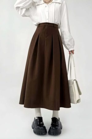 Dark Academia Pleated Midi Skirt