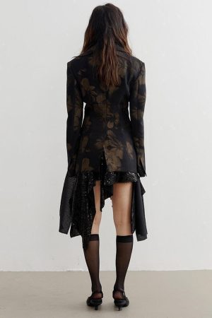 Dark Floral Asymmetric Blazer
