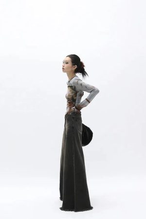 Dark Wash Distressed Wide Leg Jeans