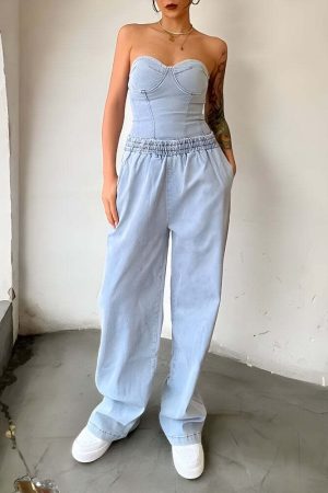 Denim Top & Pants Two Piece Set
