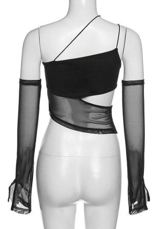 Detachable Sleeved Mesh Halter Top