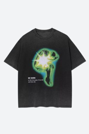 Distressed Green Human Figure Printed Tee