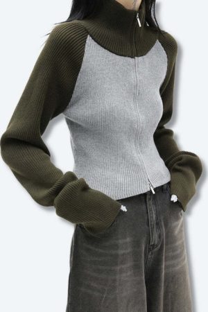 Double Zip-Up Ribbed Cardigan