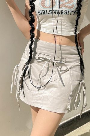 Drawstring Cargo Mini Skirt