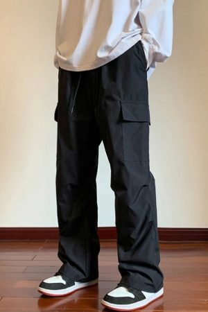 Drawstring Cargo Parachute Pants