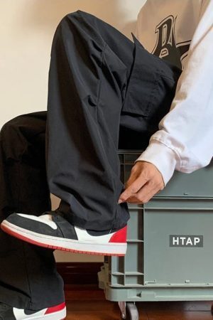 Drawstring Cargo Parachute Pants