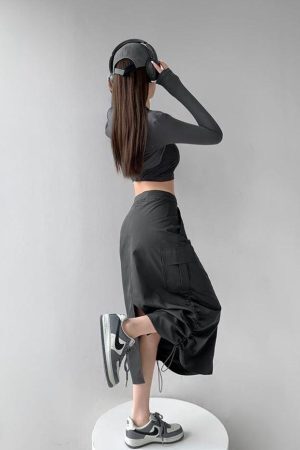 Drawstring Parachute Midi Skirt