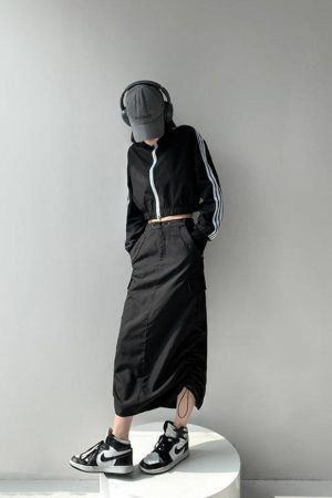 Drawstring Parachute Midi Skirt