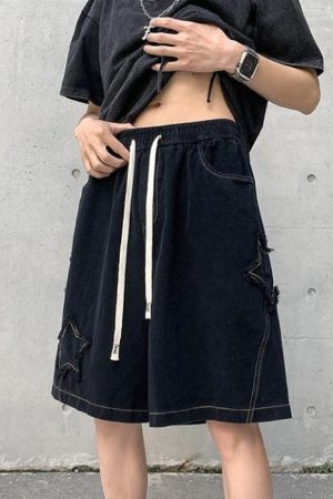 Drawstring Star Embroidered Shorts