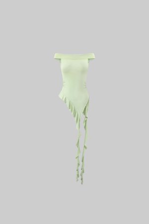 DreamyNerd Asymmetric Off-Shoulder Top with Beaded Back Chain