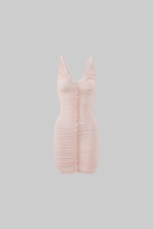 DreamyNerd Blush Ruffle Ruched Mini Dress