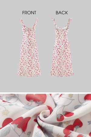 DreamyNerd Cherry Print Ruffle Strap Midi Dress