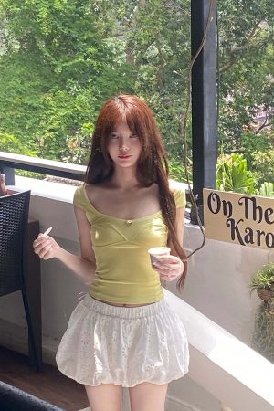 DreamyNerd Eyelet Bubble Mini Skirt
