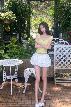 DreamyNerd Eyelet Bubble Mini Skirt