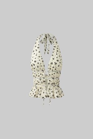 DreamyNerd Floral Halter Peplum Top