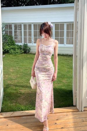 DreamyNerd Floral Mesh Maxi Dress with Lace Trim and Ruched Bodice