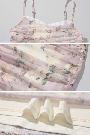 DreamyNerd Floral Mesh Maxi Dress with Lace Trim and Ruched Bodice