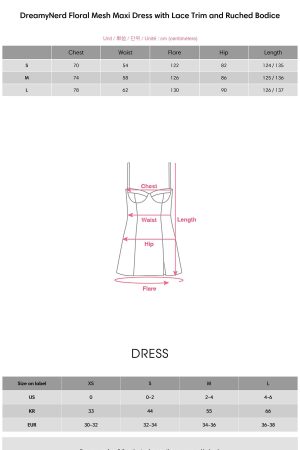 DreamyNerd Floral Mesh Maxi Dress with Lace Trim and Ruched Bodice