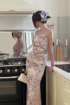 DreamyNerd Floral Mesh Maxi Dress with Lace Trim and Ruched Bodice