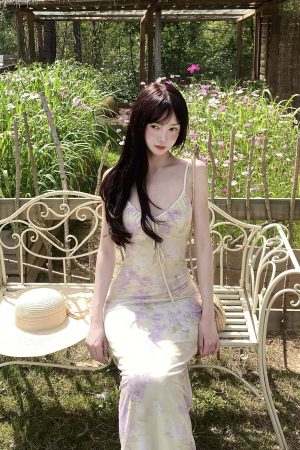 DreamyNerd Floral Mesh Slip Maxi Dress