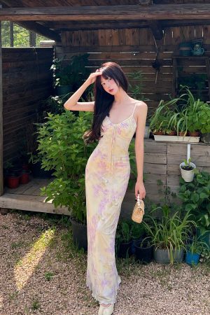 DreamyNerd Floral Mesh Slip Maxi Dress