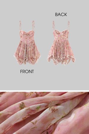 DreamyNerd Floral Ruched Corset Dress with Ruffle Hem and Bow Detail