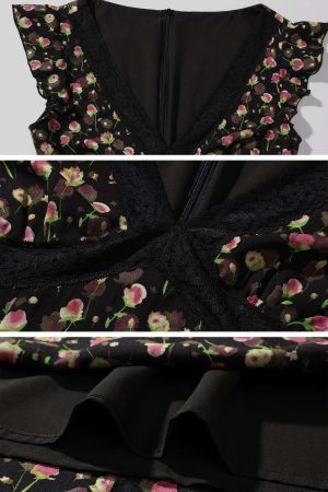 DreamyNerd Flutter Sleeve Floral Lace Midi Dress
