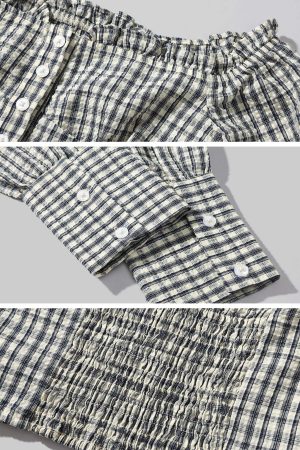 DreamyNerd Gingham Off-Shoulder Top and Skirt Set