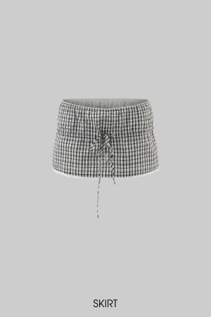DreamyNerd Gingham Off-Shoulder Top and Skirt Set