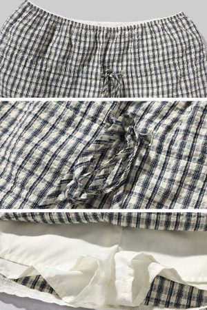 DreamyNerd Gingham Off-Shoulder Top and Skirt Set