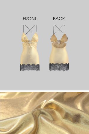 DreamyNerd Golden Lace-Trim Mini Slip Dress