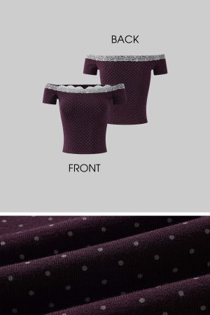 DreamyNerd Off-Shoulder Polka Dot Top with Lace Trim and Stretch Fit