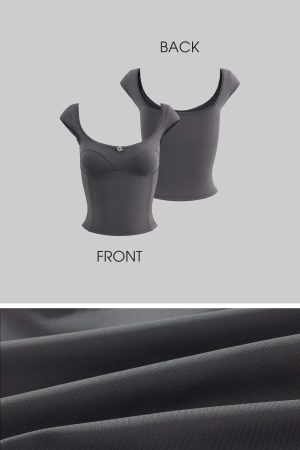 DreamyNerd Rosette Trim Fitted Cap Sleeve Top