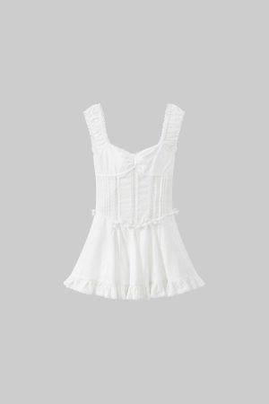 DreamyNerd Ruffle-Edge Bow Lace Mini Dress