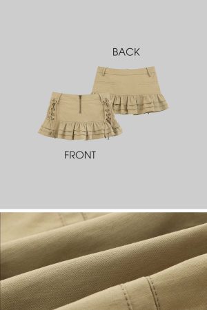 DreamyNerd Ruffle Hem Lace-Up Mini Skirt