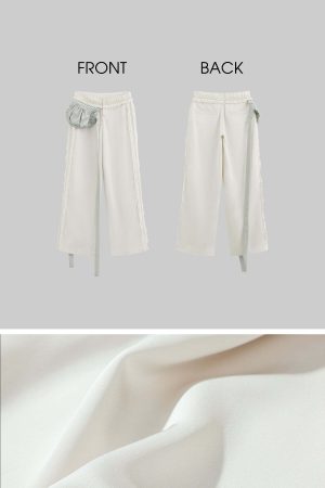 DreamyNerd Ruffled Satin Wide-Leg Pants with Detachable Mini Pouch