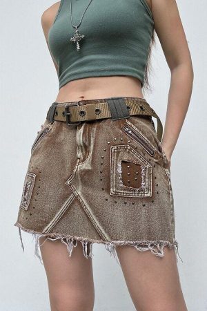 Fairy Grunge Distressed Patchwork Mini Skirt